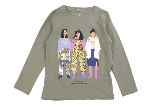 Name It dried sage bluse pailletter